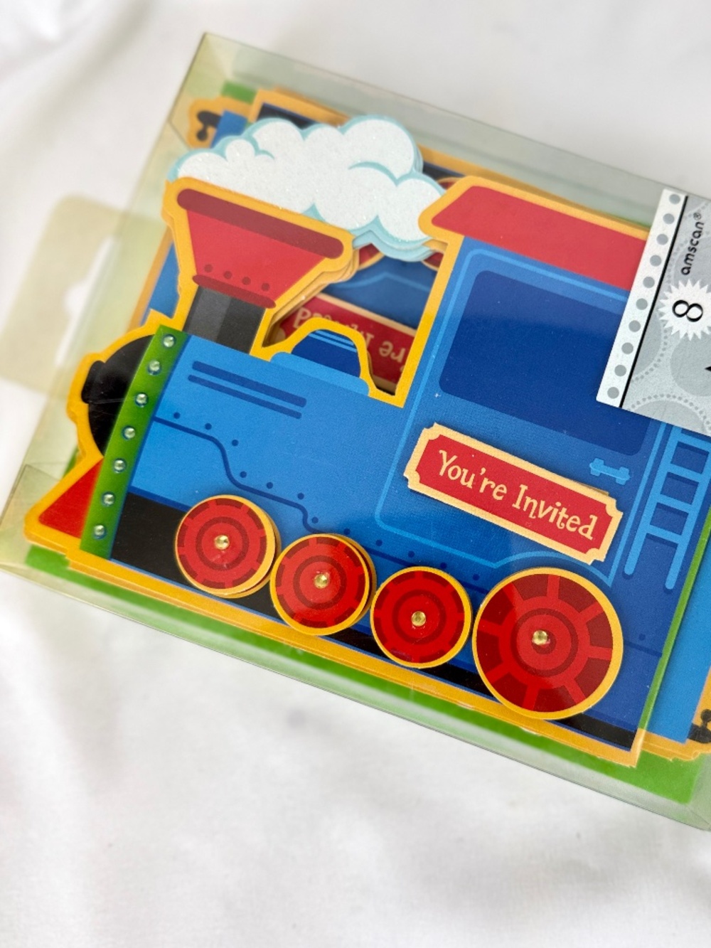 8 Brand NEW Choo Choo Train Birthday Party Invitations and Envelopes Colorful